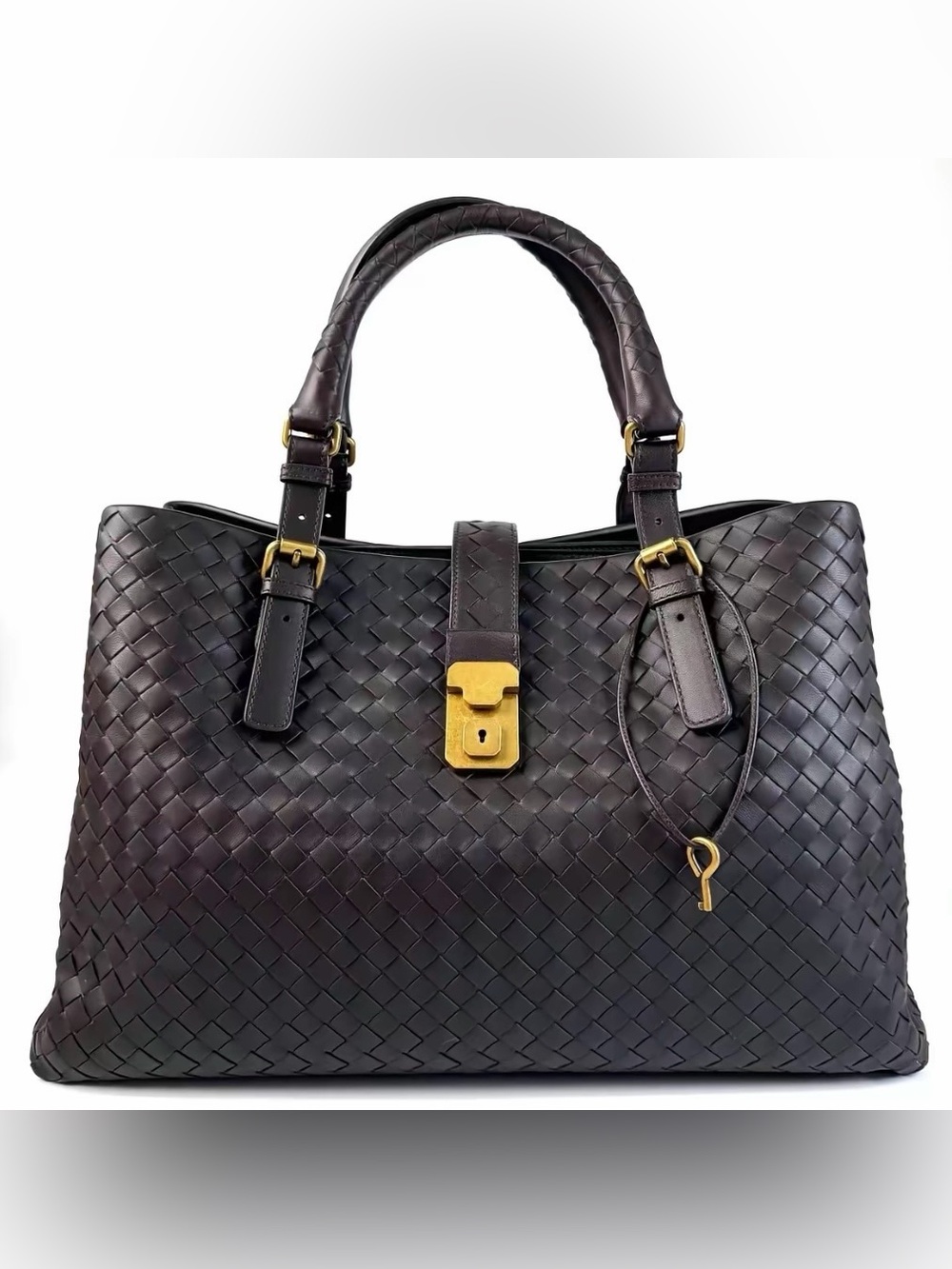Bottega Veneta Roma Medium Leather Bag in Dark Brown with Original Dust Bag